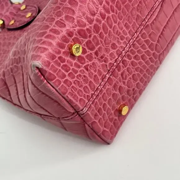 Kate Spade Pink & Gold Hardware Leather Croc Embossed Satchel Shoulder Hand Bag - Picture 6 of 12